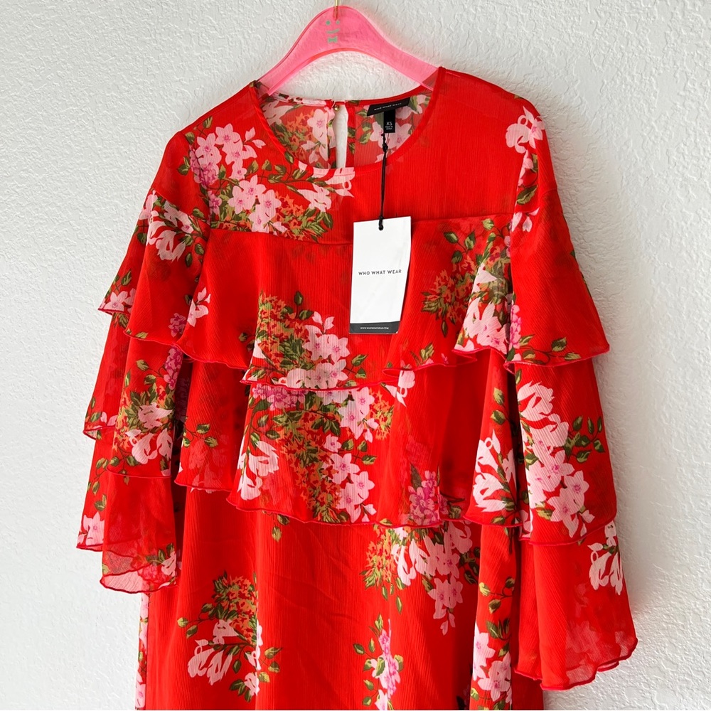NWT Who What Wear Ruffle Tiered Bouquet Floral Dress Size X-Small - Picture 6 of 9